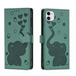 For iPhone 11 Cartoon Elephant Embossed Leather Phone Case(Green)