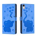 For iPhone XR Cartoon Elephant Embossed Leather Phone Case(Blue)