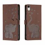 For iPhone XR Cartoon Elephant Embossed Leather Phone Case(Brown)