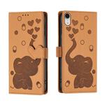 For iPhone XR Cartoon Elephant Embossed Leather Phone Case(Yellow)