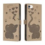 For iPhone SE 2022 / 2020 Cartoon Elephant Embossed Leather Phone Case(Khaki)