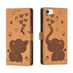 For iPhone SE 2022 / 2020 Cartoon Elephant Embossed Leather Phone Case(Yellow)