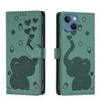 For iPhone 13 mini / 12 mini Cartoon Elephant Embossed Leather Phone Case(Green)