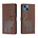 For iPhone 13 mini / 12 mini Cartoon Elephant Embossed Leather Phone Case(Brown)