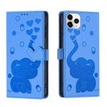 For iPhone 11 Pro Max Cartoon Elephant Embossed Leather Phone Case(Blue)