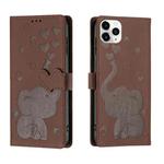 For iPhone 11 Pro Max Cartoon Elephant Embossed Leather Phone Case(Brown)