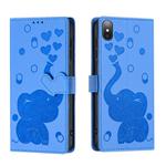 For iPhone X / XS Cartoon Elephant Embossed Leather Phone Case(Blue)