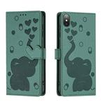 For iPhone X / XS Cartoon Elephant Embossed Leather Phone Case(Green)