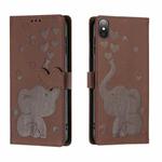 For iPhone X / XS Cartoon Elephant Embossed Leather Phone Case(Brown)