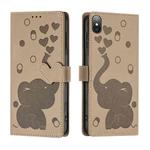 For iPhone X / XS Cartoon Elephant Embossed Leather Phone Case(Khaki)