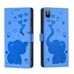 For iPhone XS Max Cartoon Elephant Embossed Leather Phone Case(Blue)