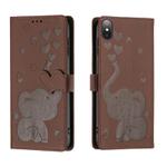 For iPhone XS Max Cartoon Elephant Embossed Leather Phone Case(Brown)