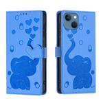 For iPhone 13 Cartoon Elephant Embossed Leather Phone Case(Blue)