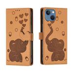 For iPhone 13 Cartoon Elephant Embossed Leather Phone Case(Yellow)