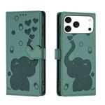 For iPhone 17 Pro Max Cartoon Elephant Embossed Leather Phone Case(Green)