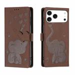 For iPhone 17 Pro Cartoon Elephant Embossed Leather Phone Case(Brown)