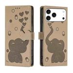 For iPhone 17 Pro Cartoon Elephant Embossed Leather Phone Case(Khaki)