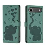 For iPhone 17 Air Cartoon Elephant Embossed Leather Phone Case(Green)