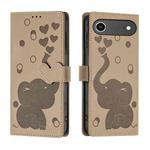 For iPhone 17 Air Cartoon Elephant Embossed Leather Phone Case(Khaki)