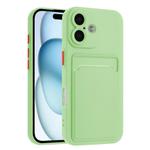 For iPhone 16 Skin Feel Card Contrast Color Button TPU Phone Case(Light Green)