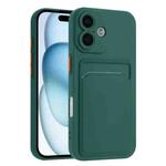 For iPhone 16 Skin Feel Card Contrast Color Button TPU Phone Case(Dark Green)