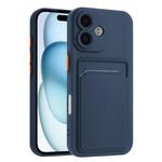 For iPhone 16 Skin Feel Card Contrast Color Button TPU Phone Case(Dark Blue)