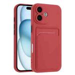 For iPhone 16 Plus Skin Feel Card Contrast Color Button TPU Phone Case(Rose Red)