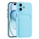 For iPhone 16 Plus Skin Feel Card Contrast Color Button TPU Phone Case(Sky Blue)