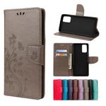 For Samsung Galaxy Note20 Butterfly Flower Embossing Horizontal Flip Leather Case with Holder & Card Slots & Wallet(Grey)