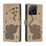 For Xiaomi 13T / 13T Pro Cartoon Elephant Embossed Leather Phone Case(Khaki)