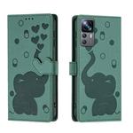 For Xiaomi 12T / 12T Pro Cartoon Elephant Embossed Leather Phone Case(Green)