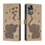 For Xiaomi 12T / 12T Pro Cartoon Elephant Embossed Leather Phone Case(Khaki)