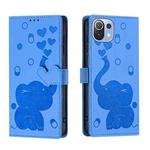 For Xiaomi Mi 11 Lite Cartoon Elephant Embossed Leather Phone Case(Blue)