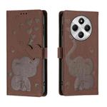 For Xiaomi Poco C75 Cartoon Elephant Embossed Leather Phone Case(Brown)