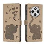 For Xiaomi Poco C75 Cartoon Elephant Embossed Leather Phone Case(Khaki)