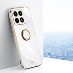 For Xiaomi 14T 5G Global XINLI Straight Edge 6D Electroplate TPU Phone Case with Ring Holder(White)