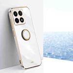 For Xiaomi 14T Pro 5G Global XINLI Straight 6D Plating Gold Edge TPU Shockproof Case with Ring Holder(White)