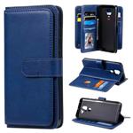 For Xiaomi Redmi Note 9 Multifunctional Magnetic Copper Buckle Horizontal Flip Solid Color Leather Case with 10 Card Slots & Wallet & Holder & Photo Frame(Dark Blue)