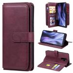 For Xiaomi Redmi 9 Multifunctional Magnetic Copper Buckle Horizontal Flip Solid Color Leather Case with 10 Card Slots & Wallet & Holder & Photo Frame(Wine Red)
