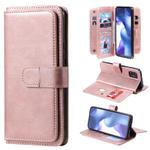 For Xiaomi Mi 10 Lite Multifunctional Magnetic Copper Buckle Horizontal Flip Solid Color Leather Case with 10 Card Slots & Wallet & Holder & Photo Frame(Rose Gold)