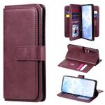 For Xiaomi Mi 10 / 10 Pro Multifunctional Magnetic Copper Buckle Horizontal Flip Solid Color Leather Case with 10 Card Slots & Wallet & Holder & Photo Frame(Wine Red)