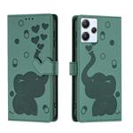 For Redmi 12 4G / 5G Cartoon Elephant Embossed Leather Phone Case(Green)