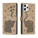 For Redmi 12 4G / 5G Cartoon Elephant Embossed Leather Phone Case(Khaki)