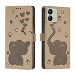 For Redmi 13C 4G Cartoon Elephant Embossed Leather Phone Case(Khaki)