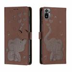 For Redmi Note 10 / Note 10S Cartoon Elephant Embossed Leather Phone Case(Brown)