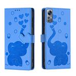 For Redmi Note 12S 4G Cartoon Elephant Embossed Leather Phone Case(Blue)