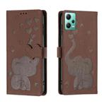 For Redmi Note 12 5G Cartoon Elephant Embossed Leather Phone Case(Brown)