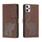 For Redmi Note 12 Pro 5G Cartoon Elephant Embossed Leather Phone Case(Brown)