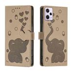 For Redmi Note 12 Pro 5G Cartoon Elephant Embossed Leather Phone Case(Khaki)