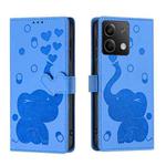 For Redmi Note 13 5G Cartoon Elephant Embossed Leather Phone Case(Blue)